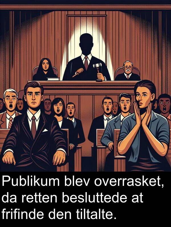 frifinde: Publikum blev overrasket, da retten besluttede at frifinde den tiltalte.