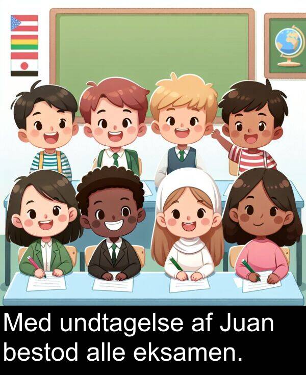 undtagelse: Med undtagelse af Juan bestod alle eksamen.
