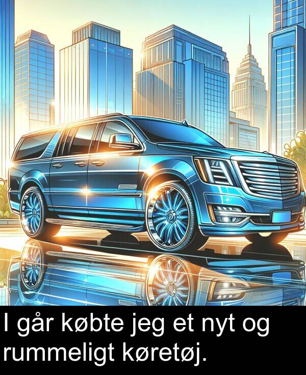 købte: I går købte jeg et nyt og rummeligt køretøj.