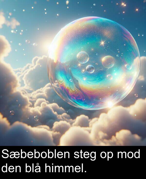 mod: Sæbeboblen steg op mod den blå himmel.