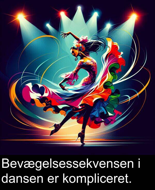 kompliceret: Bevægelsessekvensen i dansen er kompliceret.