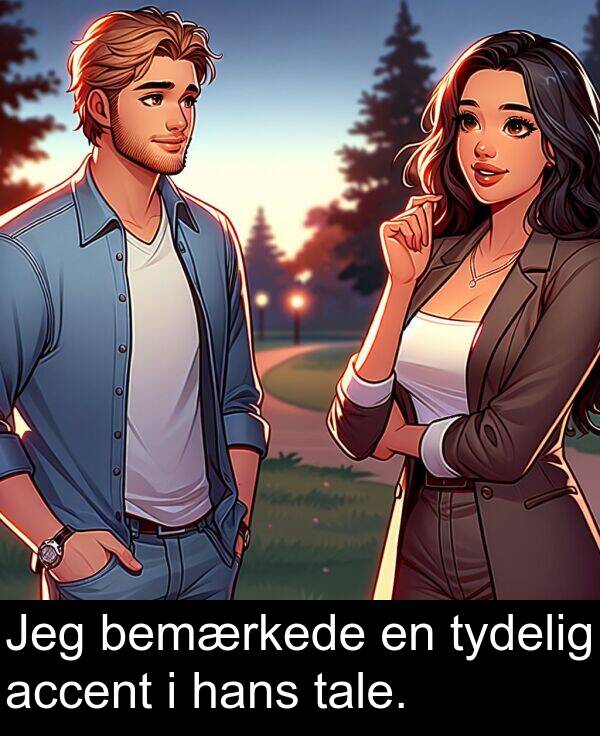 hans: Jeg bemærkede en tydelig accent i hans tale.