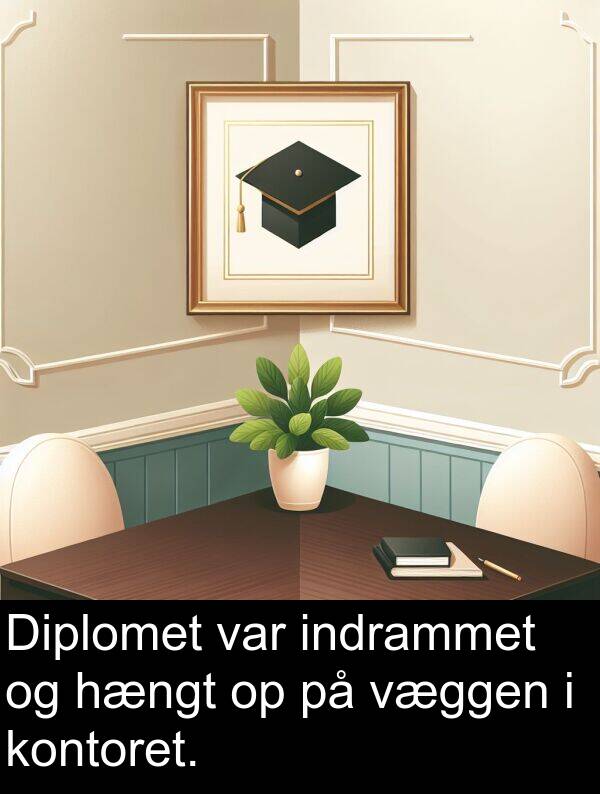 kontoret: Diplomet var indrammet og hængt op på væggen i kontoret.
