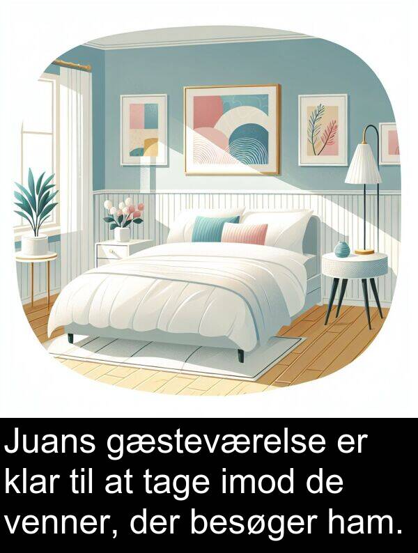 venner: Juans gæsteværelse er klar til at tage imod de venner, der besøger ham.