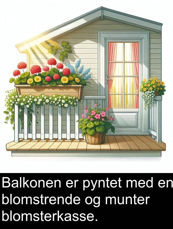 munter: Balkonen er pyntet med en blomstrende og munter blomsterkasse.
