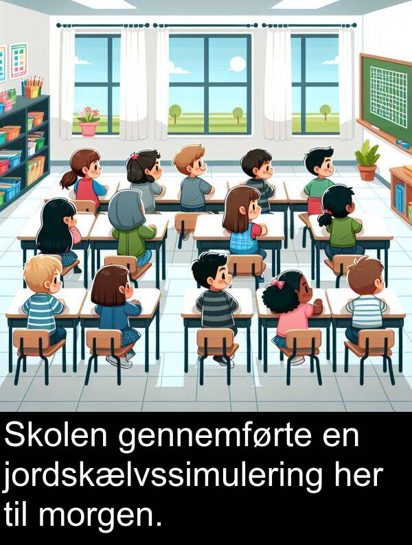 jordskælvssimulering: Skolen gennemførte en jordskælvssimulering her til morgen.
