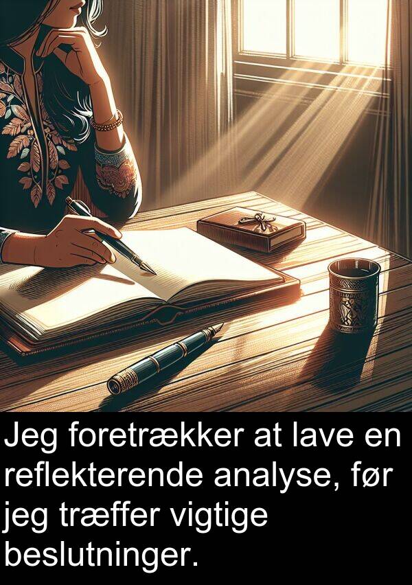 vigtige: Jeg foretrækker at lave en reflekterende analyse, før jeg træffer vigtige beslutninger.