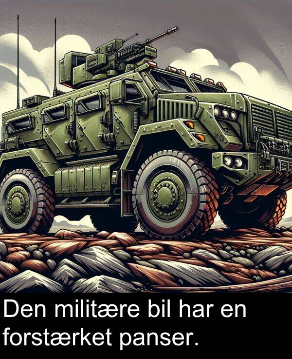 har: Den militære bil har en forstærket panser.