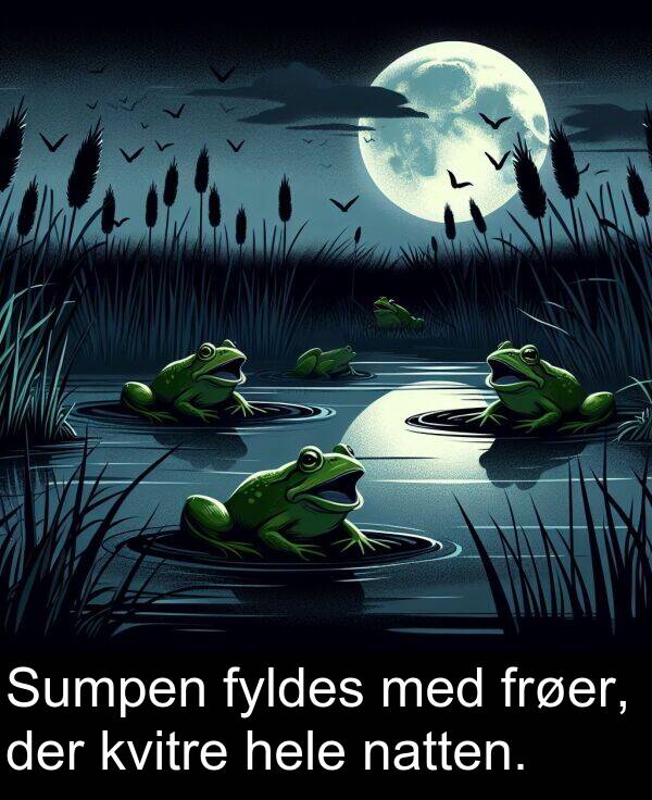 kvitre: Sumpen fyldes med frøer, der kvitre hele natten.