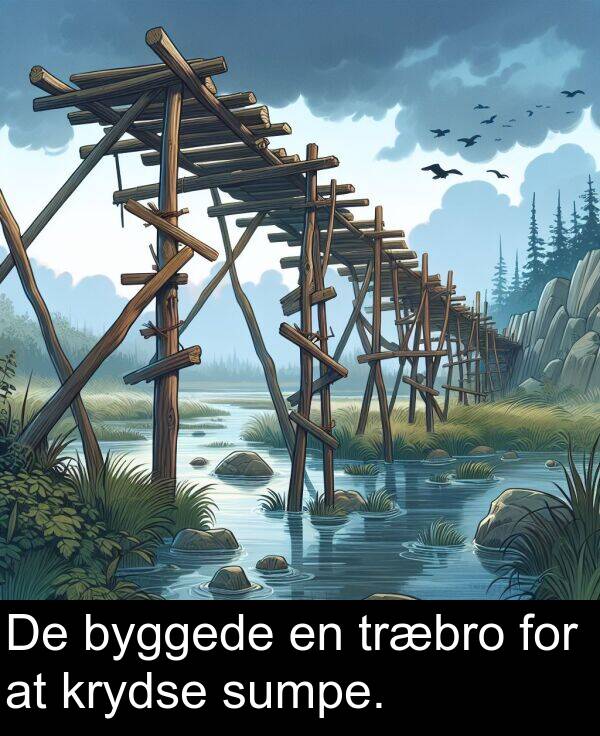 krydse: De byggede en træbro for at krydse sumpe.
