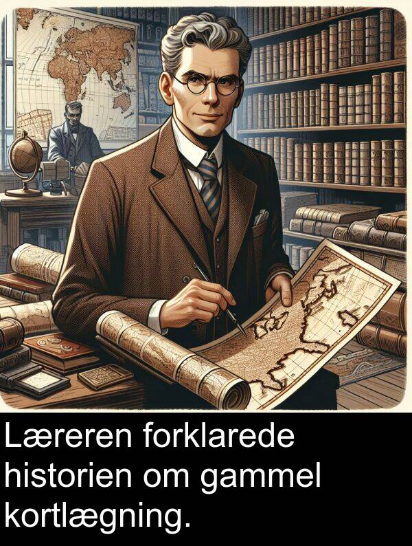 kortlægning: Læreren forklarede historien om gammel kortlægning.
