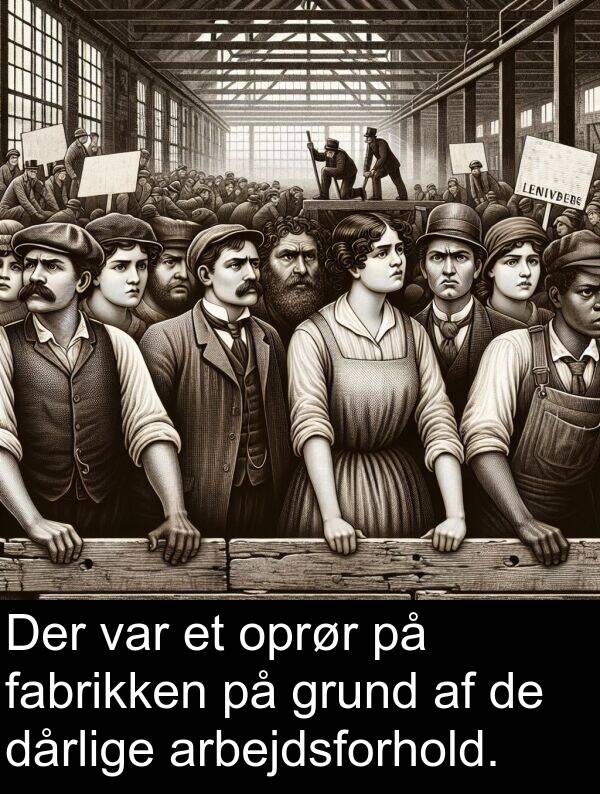 grund: Der var et oprør på fabrikken på grund af de dårlige arbejdsforhold.