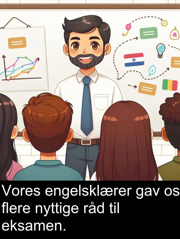 gav: Vores engelsklærer gav os flere nyttige råd til eksamen.