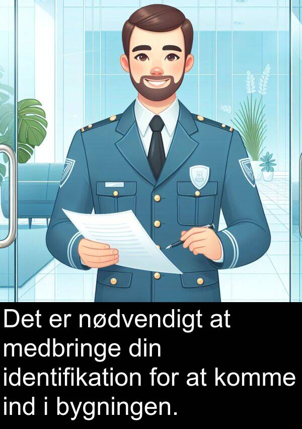 identifikation: Det er nødvendigt at medbringe din identifikation for at komme ind i bygningen.