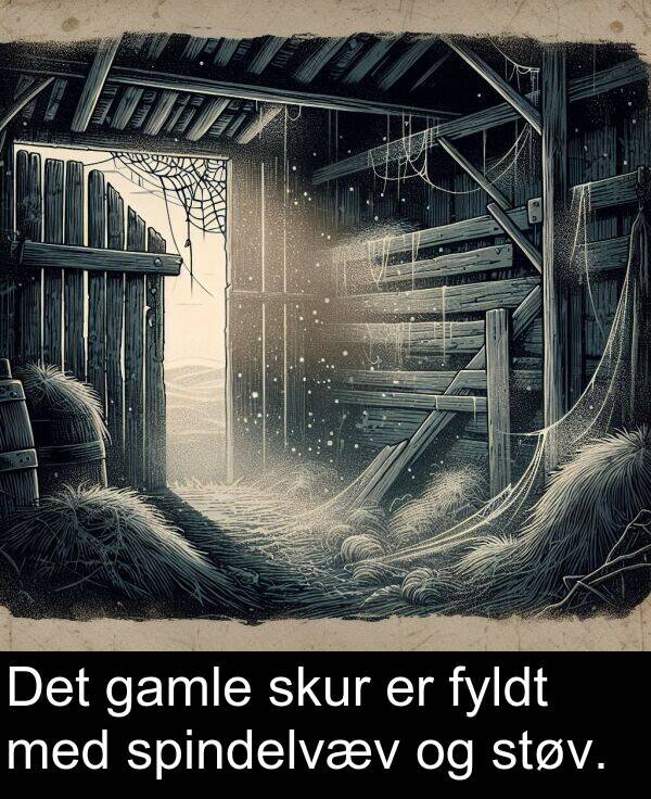 gamle: Det gamle skur er fyldt med spindelvæv og støv.
