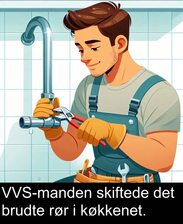 køkkenet: VVS-manden skiftede det brudte rør i køkkenet.