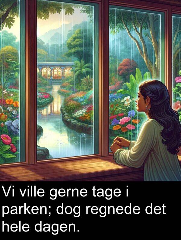 ville: Vi ville gerne tage i parken; dog regnede det hele dagen.