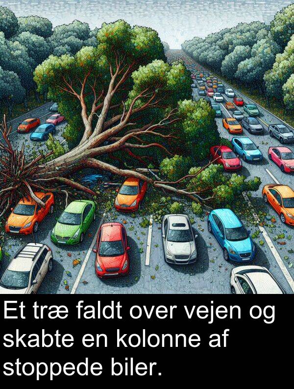 vejen: Et træ faldt over vejen og skabte en kolonne af stoppede biler.