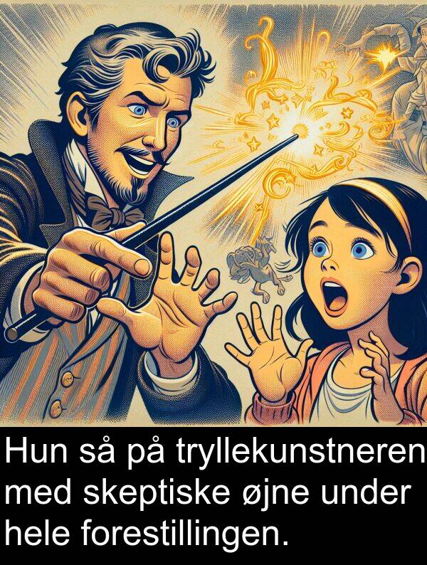 øjne: Hun så på tryllekunstneren med skeptiske øjne under hele forestillingen.