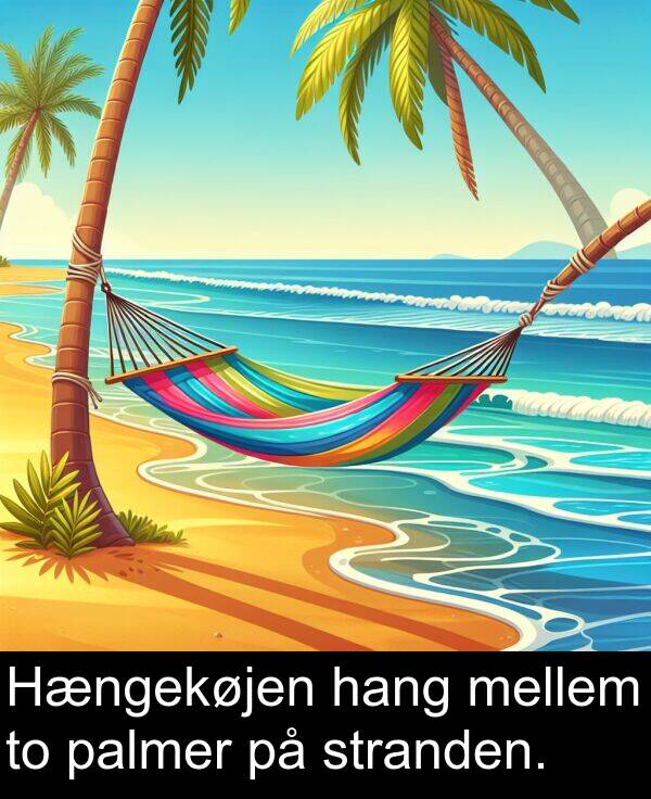 hang: Hængekøjen hang mellem to palmer på stranden.