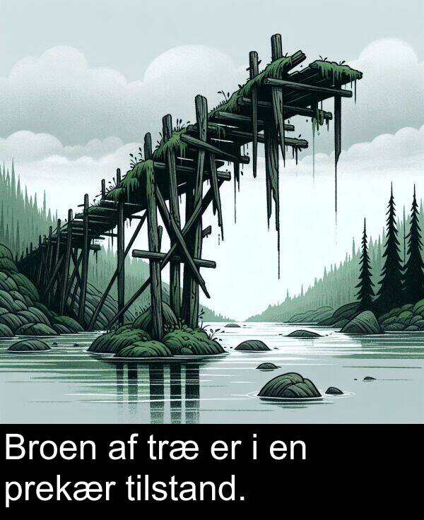 prekær: Broen af træ er i en prekær tilstand.