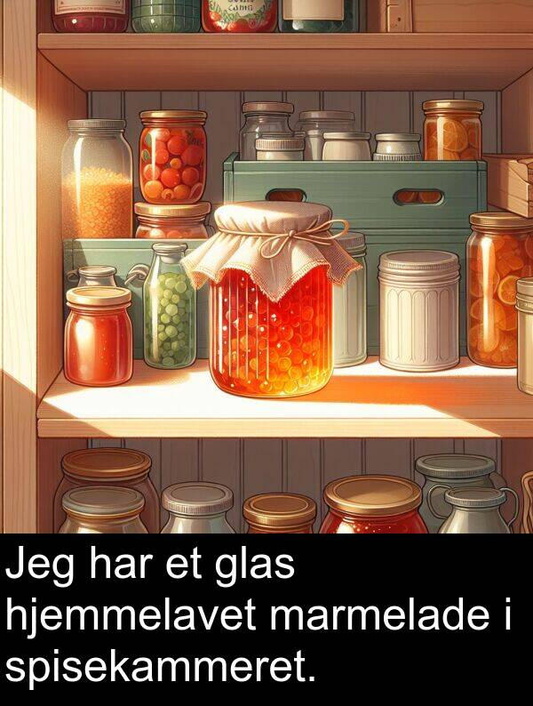 marmelade: Jeg har et glas hjemmelavet marmelade i spisekammeret.