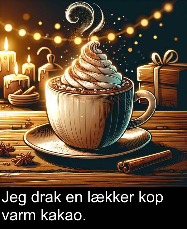kop: Jeg drak en lækker kop varm kakao.