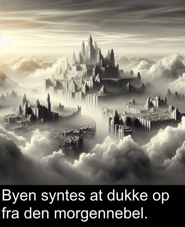 morgennebel: Byen syntes at dukke op fra den morgennebel.
