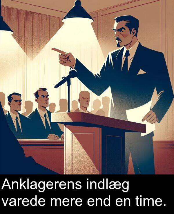 varede: Anklagerens indlæg varede mere end en time.