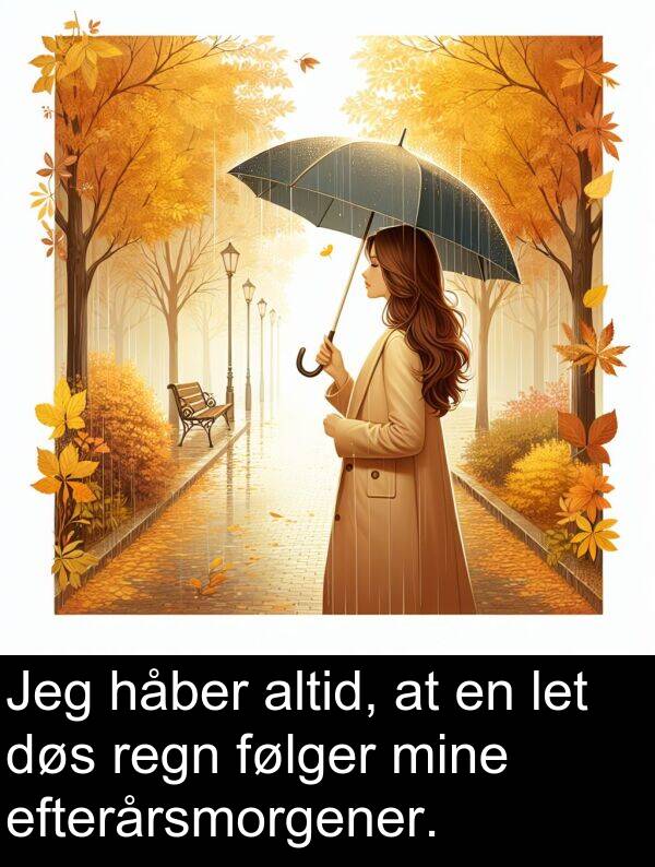 efterårsmorgener: Jeg håber altid, at en let døs regn følger mine efterårsmorgener.