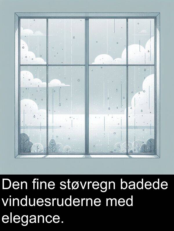 vinduesruderne: Den fine støvregn badede vinduesruderne med elegance.