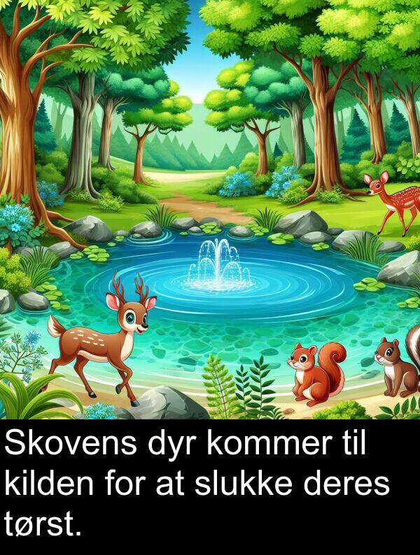 kilden: Skovens dyr kommer til kilden for at slukke deres tørst.