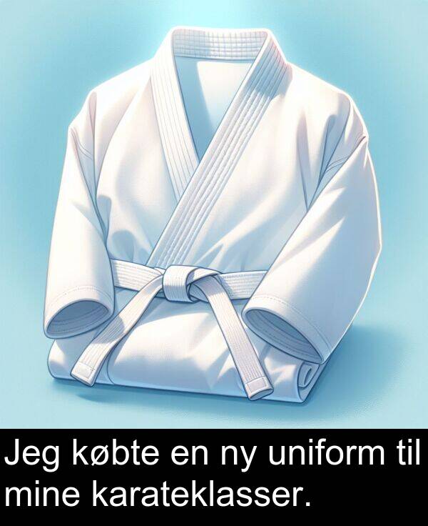 købte: Jeg købte en ny uniform til mine karateklasser.