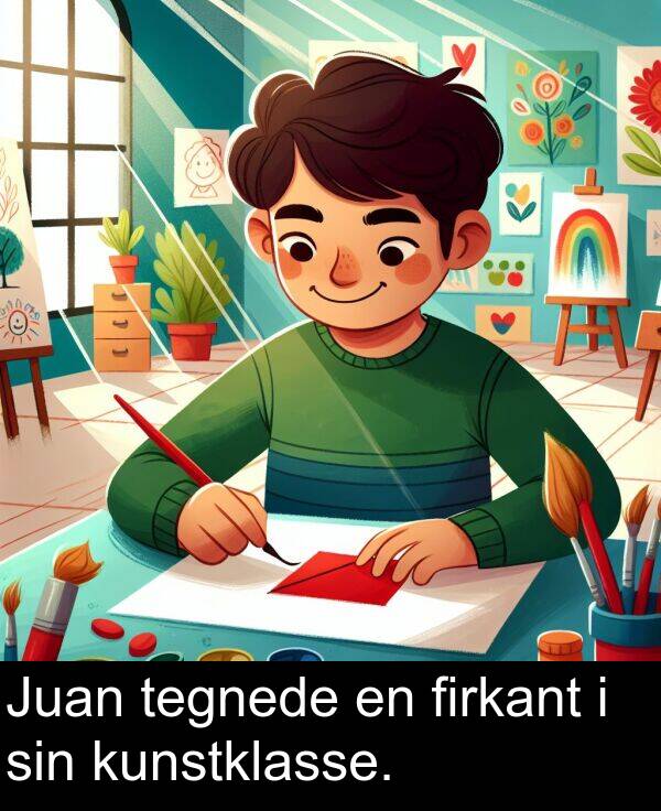 kunstklasse: Juan tegnede en firkant i sin kunstklasse.