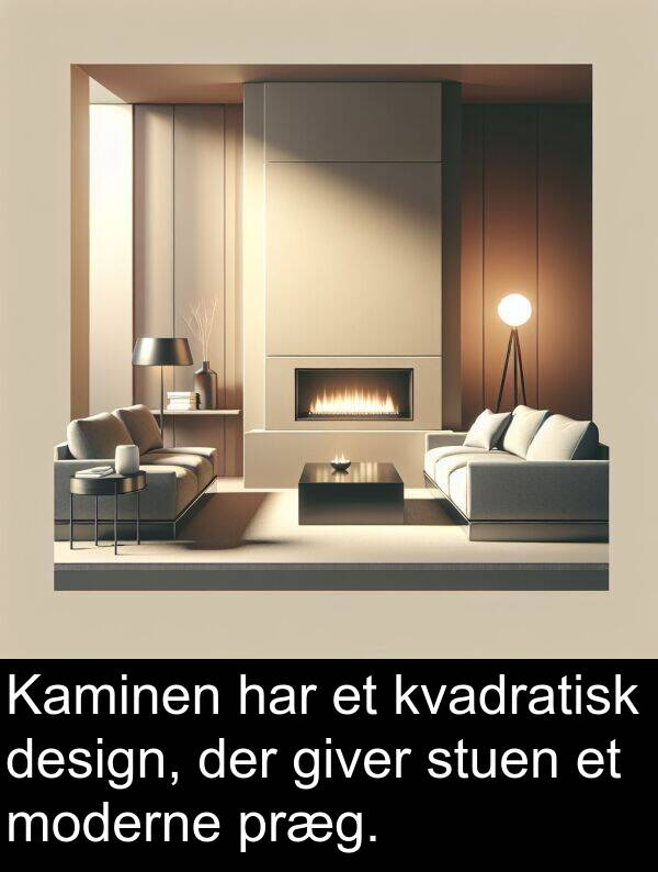 kvadratisk: Kaminen har et kvadratisk design, der giver stuen et moderne præg.