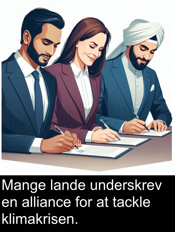 underskrev: Mange lande underskrev en alliance for at tackle klimakrisen.