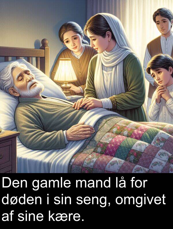 kære: Den gamle mand lå for døden i sin seng, omgivet af sine kære.