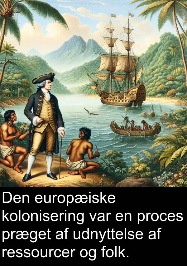 proces: Den europæiske kolonisering var en proces præget af udnyttelse af ressourcer og folk.