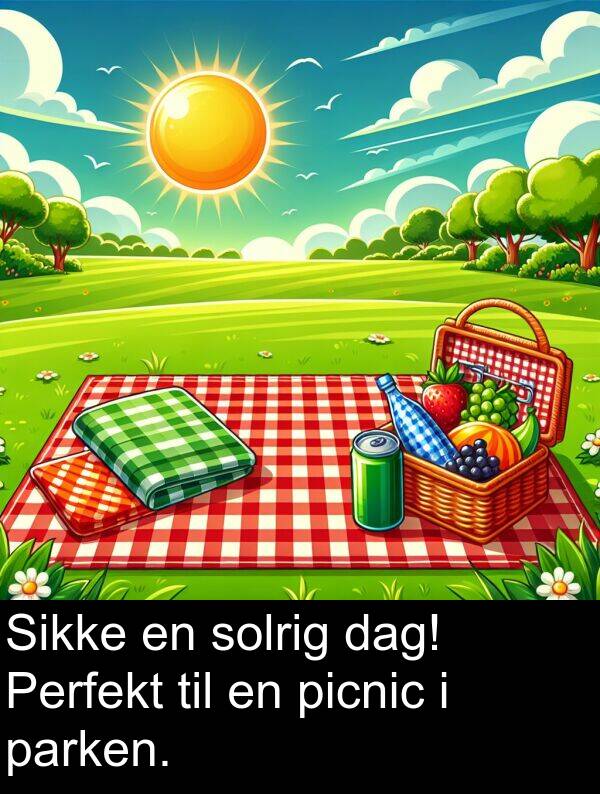 parken: Sikke en solrig dag! Perfekt til en picnic i parken.