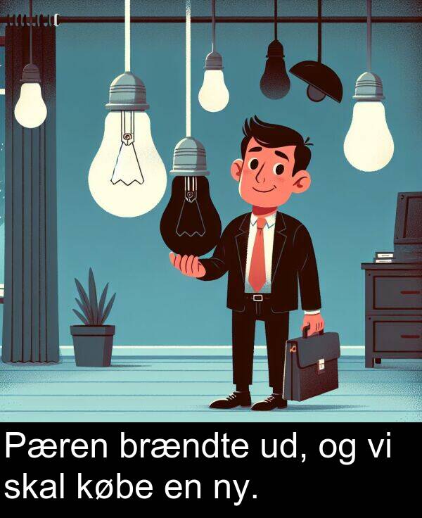 købe: Pæren brændte ud, og vi skal købe en ny.