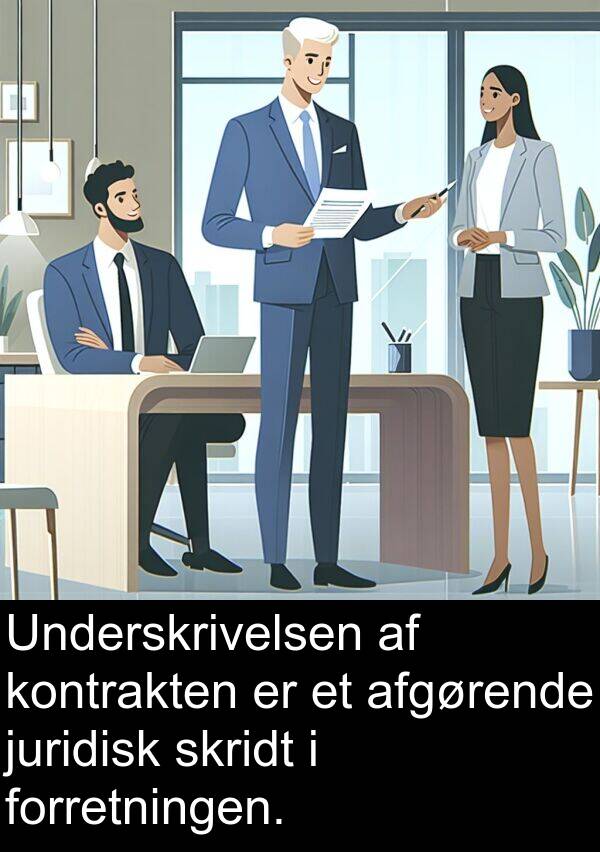 kontrakten: Underskrivelsen af kontrakten er et afgørende juridisk skridt i forretningen.