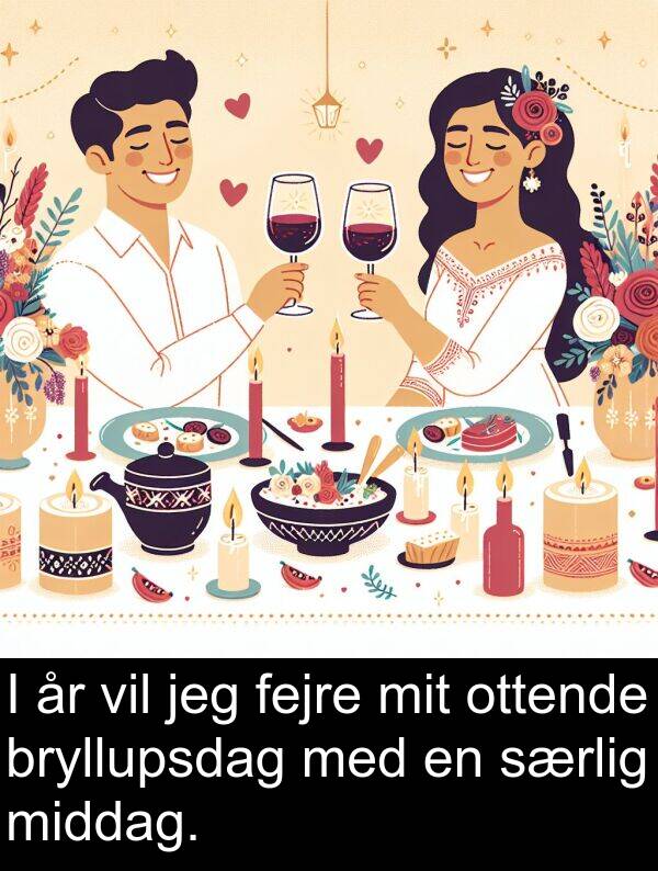 middag: I år vil jeg fejre mit ottende bryllupsdag med en særlig middag.