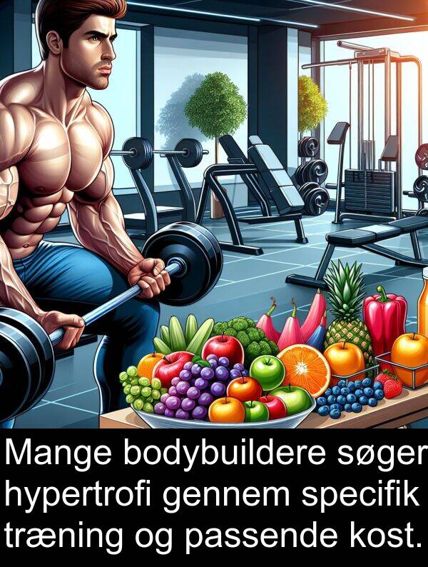 kost: Mange bodybuildere søger hypertrofi gennem specifik træning og passende kost.