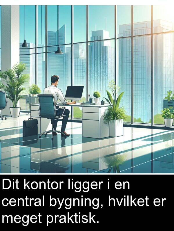 hvilket: Dit kontor ligger i en central bygning, hvilket er meget praktisk.