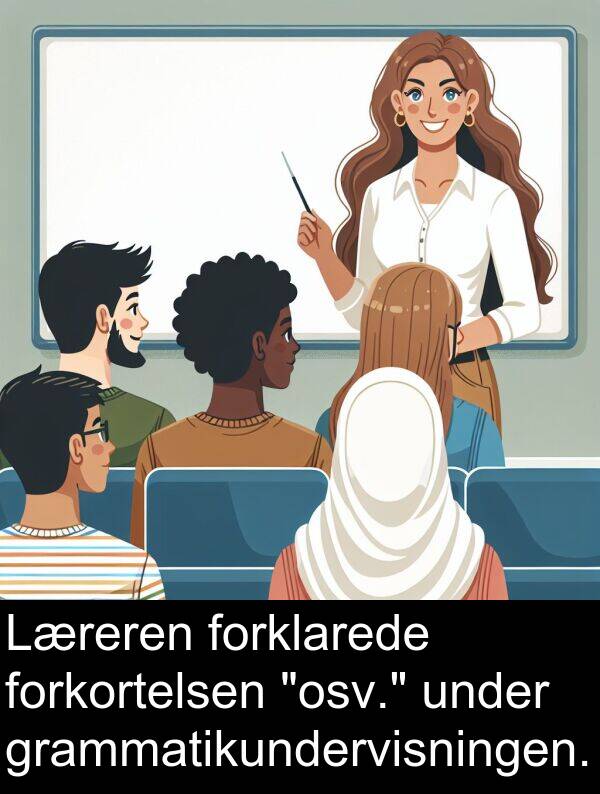 under: Læreren forklarede forkortelsen "osv." under grammatikundervisningen.