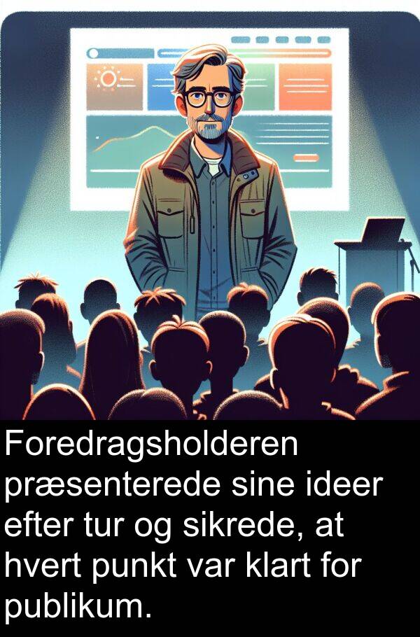 hvert: Foredragsholderen præsenterede sine ideer efter tur og sikrede, at hvert punkt var klart for publikum.