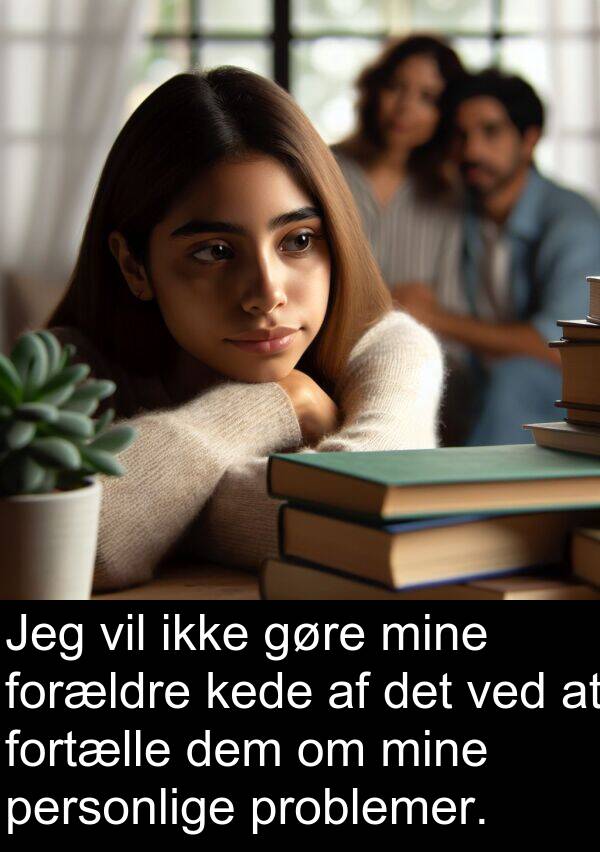 kede: Jeg vil ikke gøre mine forældre kede af det ved at fortælle dem om mine personlige problemer.
