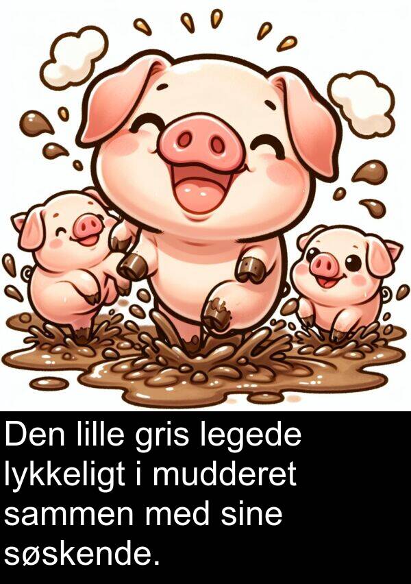 lykkeligt: Den lille gris legede lykkeligt i mudderet sammen med sine søskende.