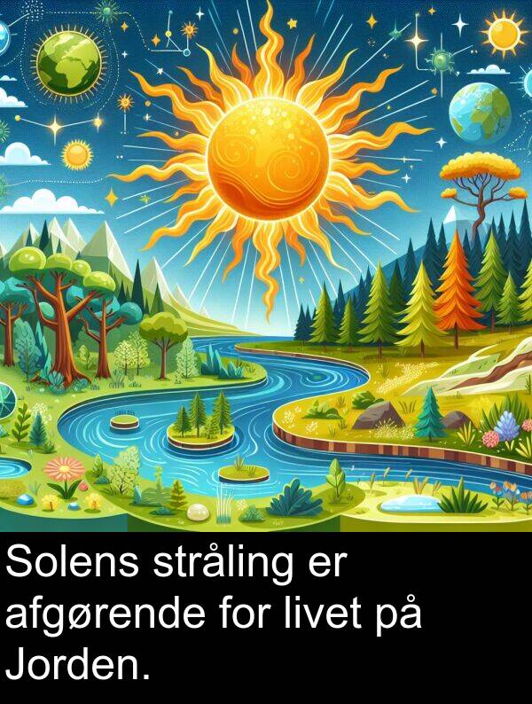 afgørende: Solens stråling er afgørende for livet på Jorden.