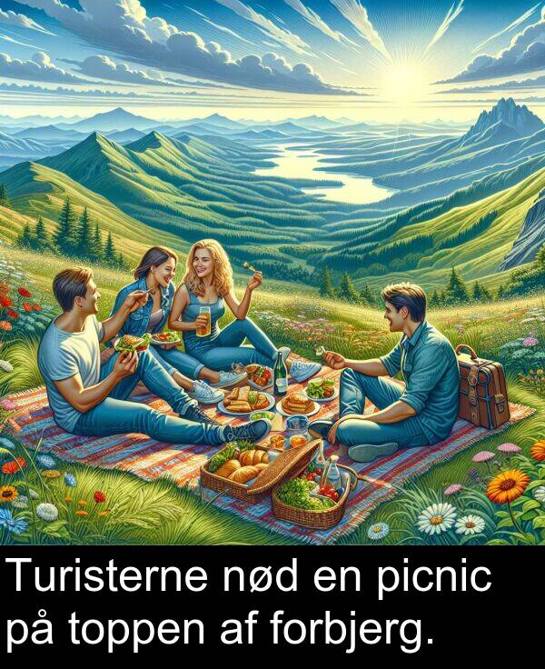 forbjerg: Turisterne nød en picnic på toppen af forbjerg.